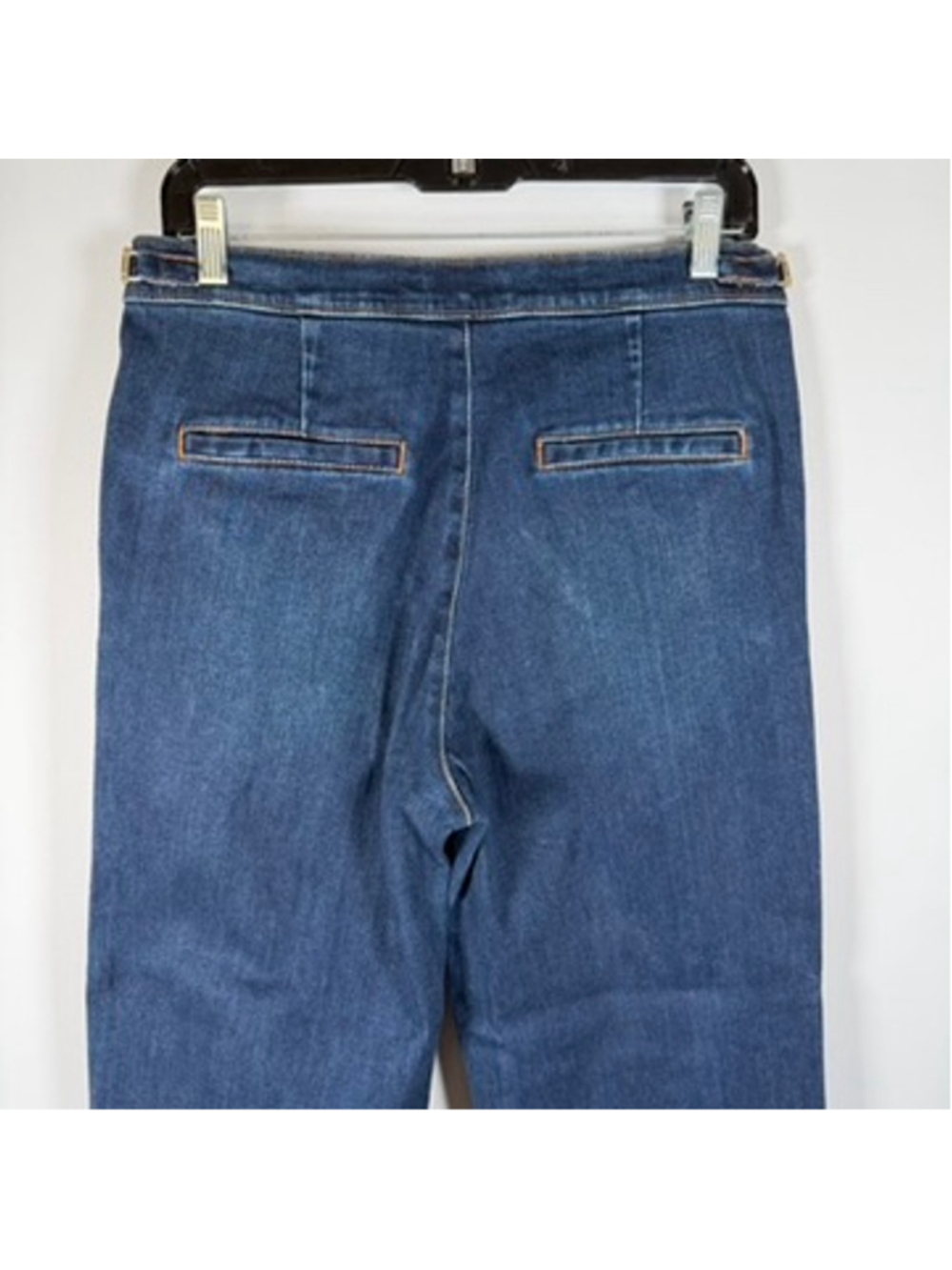 J. McLaughlin Wide Leg Jeans Dark Denim Stretch Buckle Bit Trouser Preppy Size 8 - Picture 9 of 12